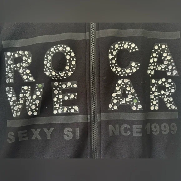 Rocawear Bling Rhinestone Zip-Up Jacket Black Mock Neck Size 1X Y2K - Picture 4 of 12